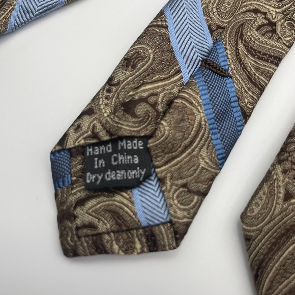 Pronto Uomo Paisley Silk Mens Tie Brown Blue Diagonal Stripe Formal - Picture 5 of 5
